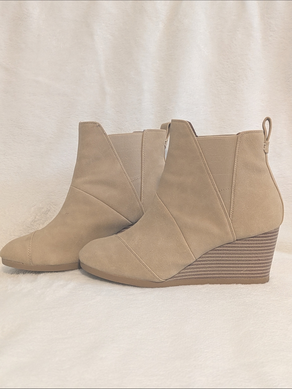 Toms Wedge Ankle Booties in Taupe Suede